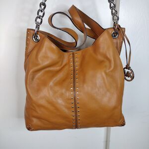 Michael Kors Uptown Astor Silver Stud Cognac Hobo/Shoulder Bag Silver Hardware